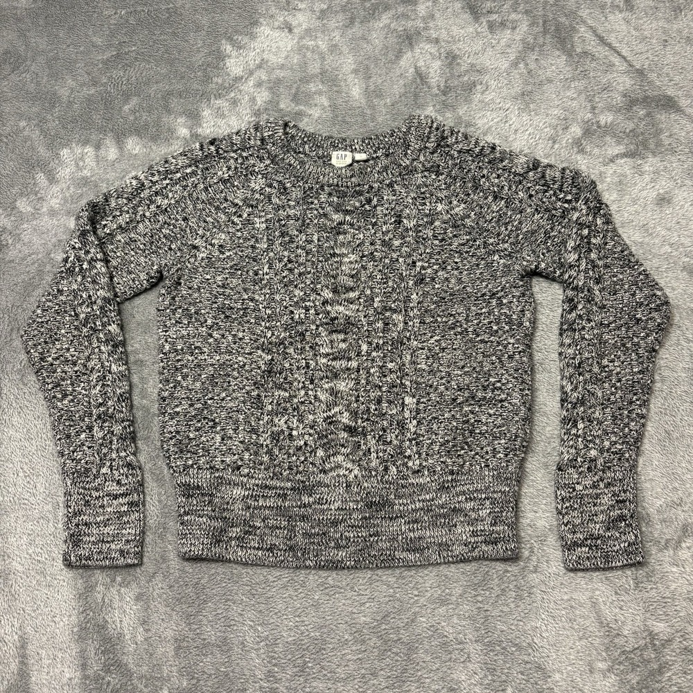 GAP Cable Knit Sweater Women's M‎ Gray Marled Chunky Crewneck Cotton